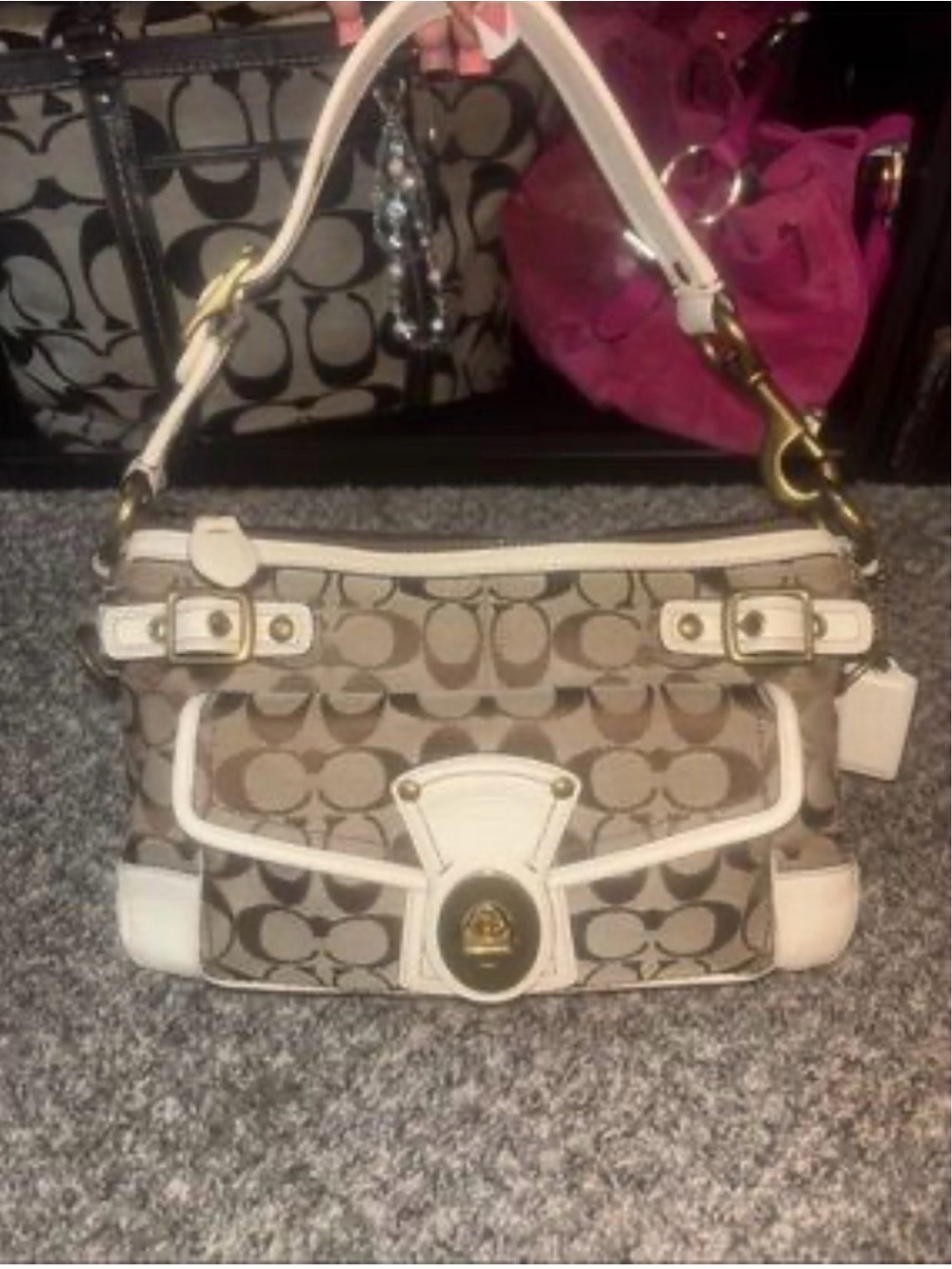 Coach legacy signature C canvas white leather trim 65th anniversary shoulder bag